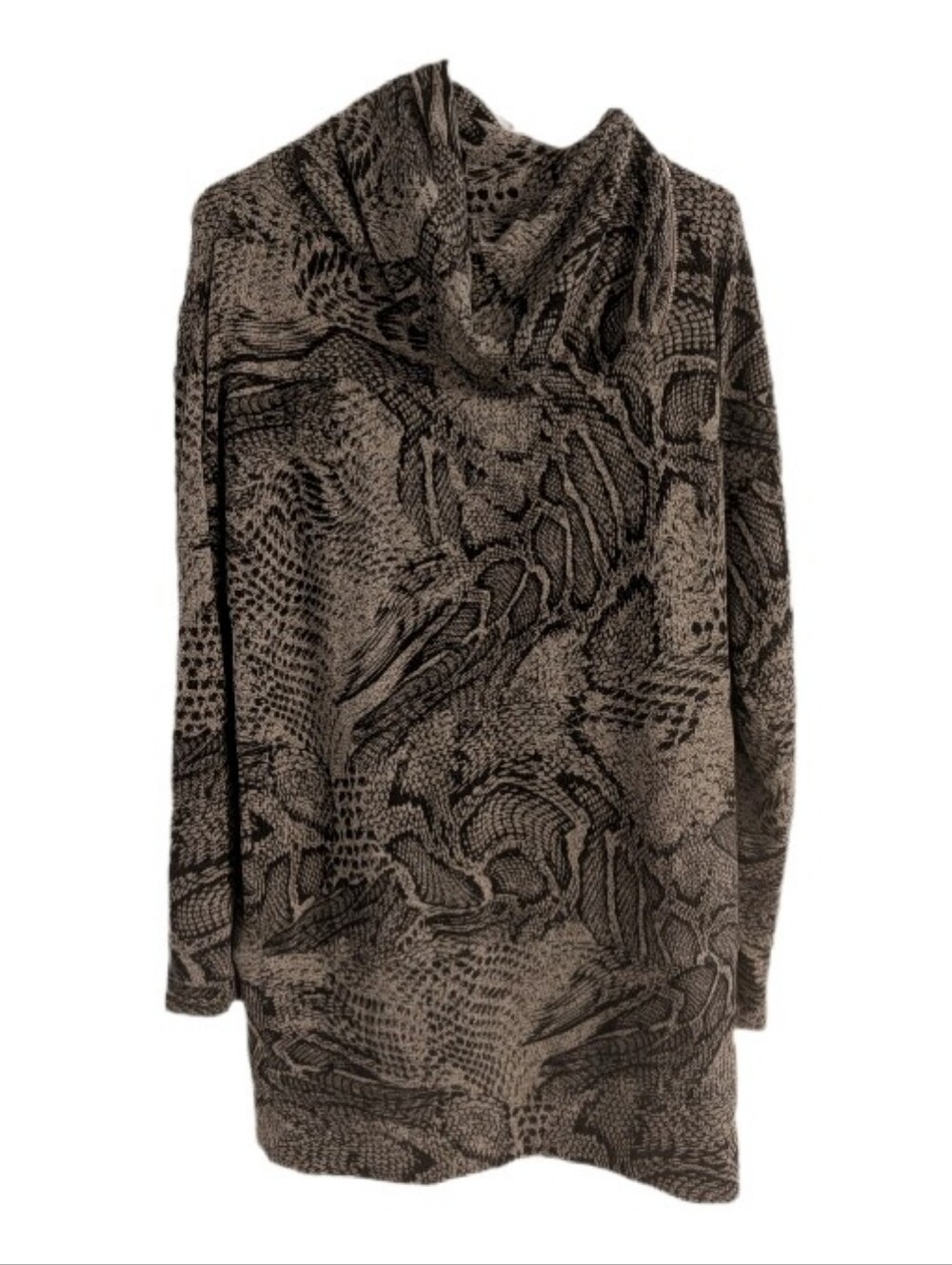 White House Black Market Black & Gray Animal Print Zipper Cowl Neck Sweater L